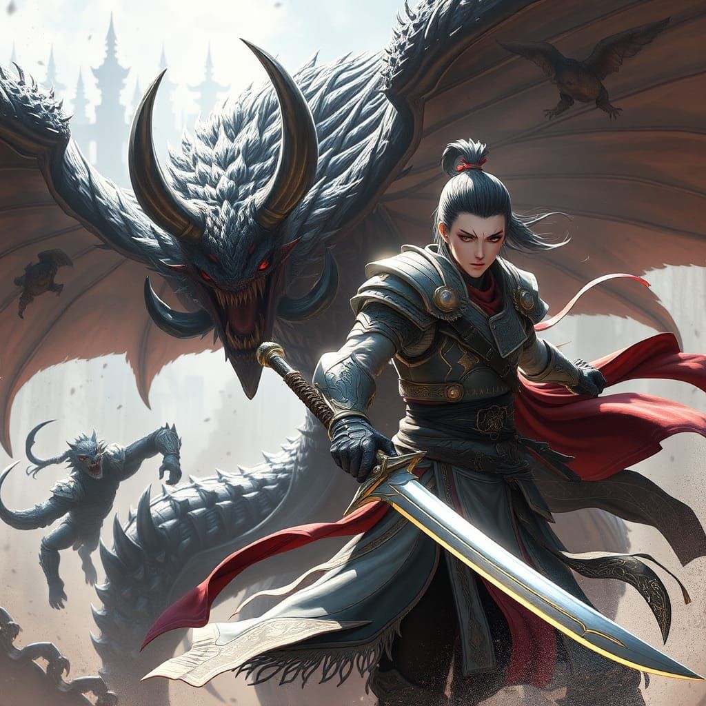 Orc vs Warrior in Detailed 3D Anime Style