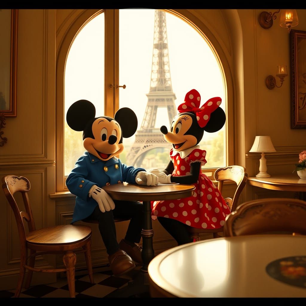 Mickey and Minnie Breakfast in Paris, Vintage Style