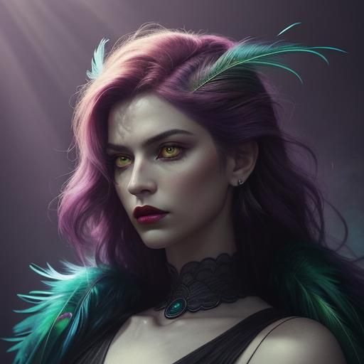 Peacock Haired Woman in a Cinematic Film Still