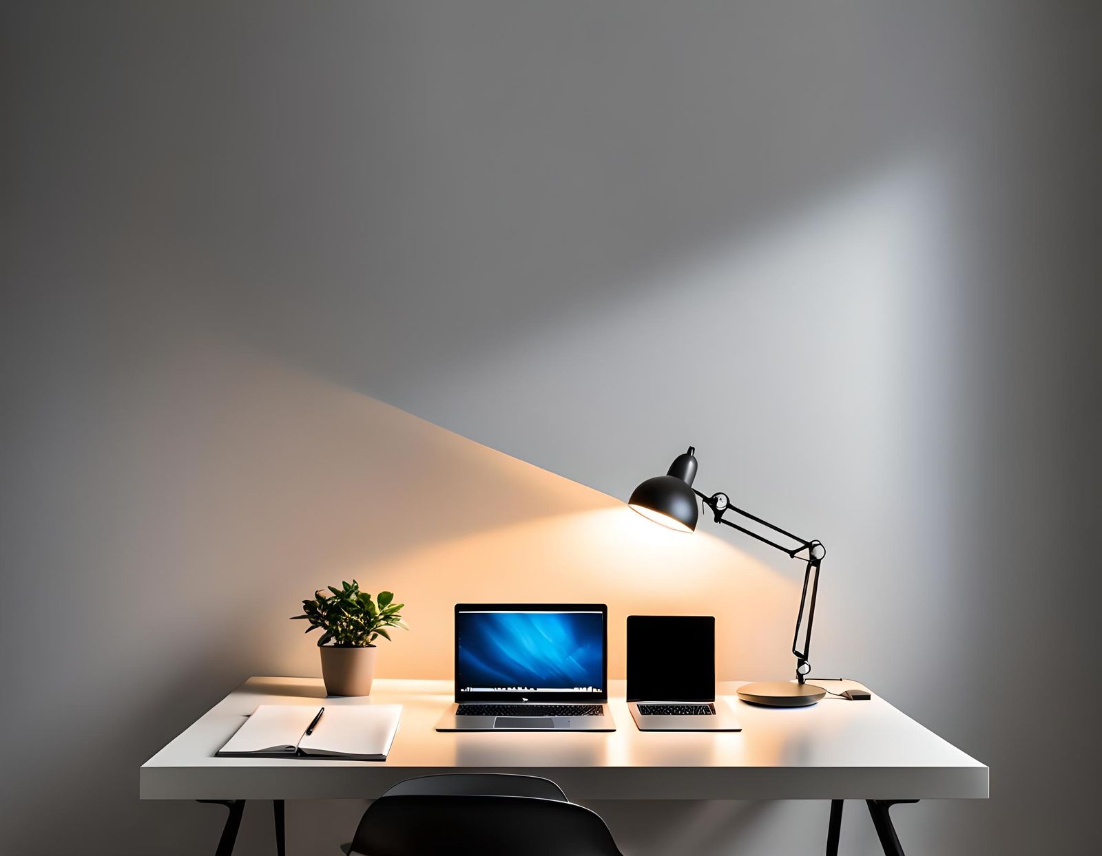 Desk and Laptop with Soft Lighting