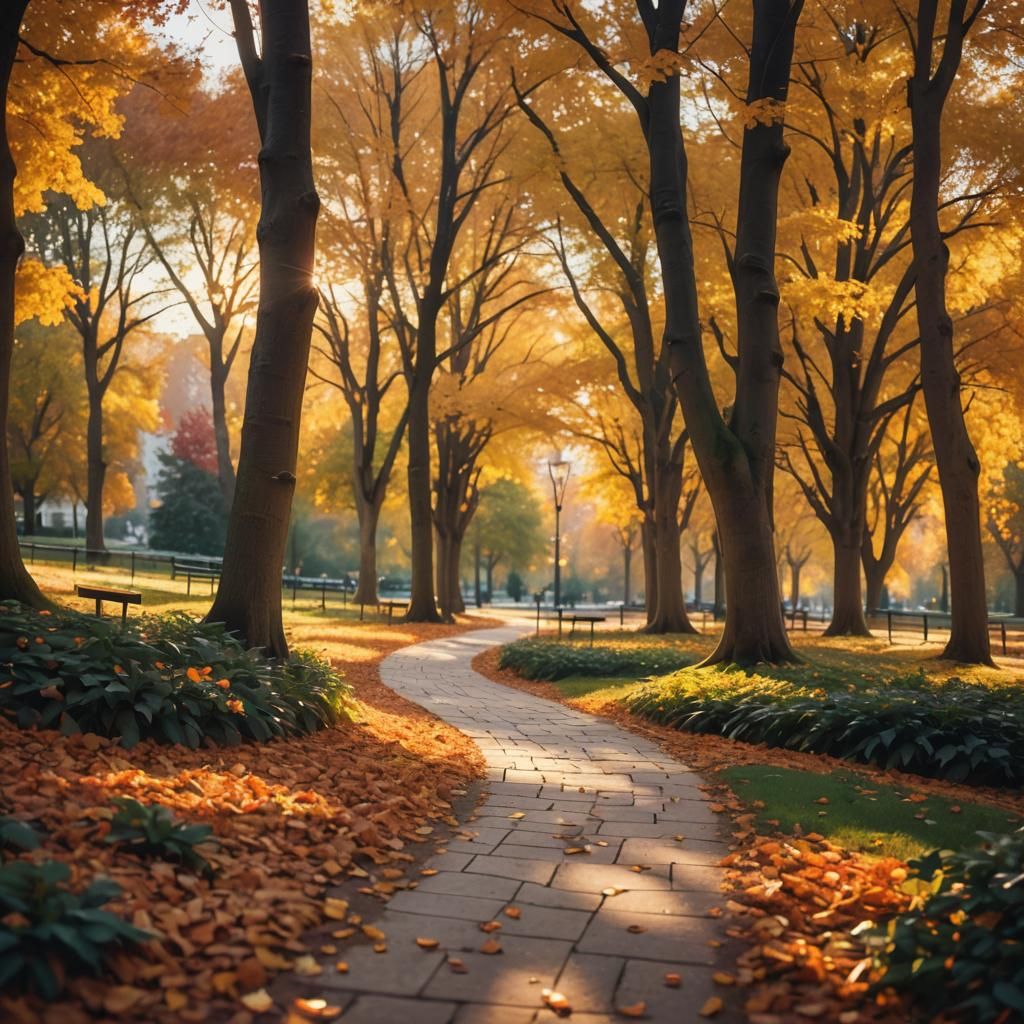 Autumn Park: Golden Hour Landscape Photography