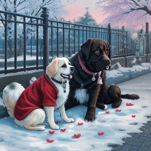 Romantic Dogs in Anime Style for Valentine's Day