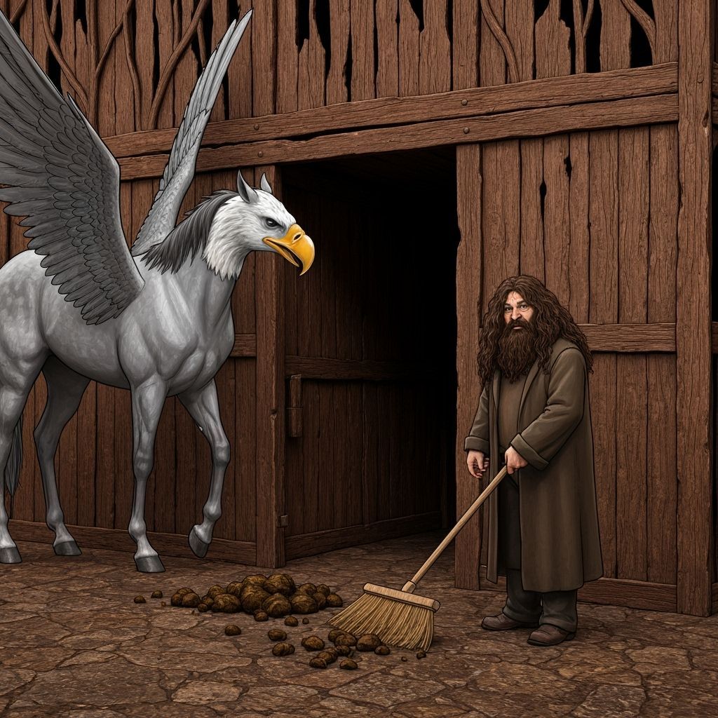 Hagrid Cleans Hippogriff Stable, Realistic Art