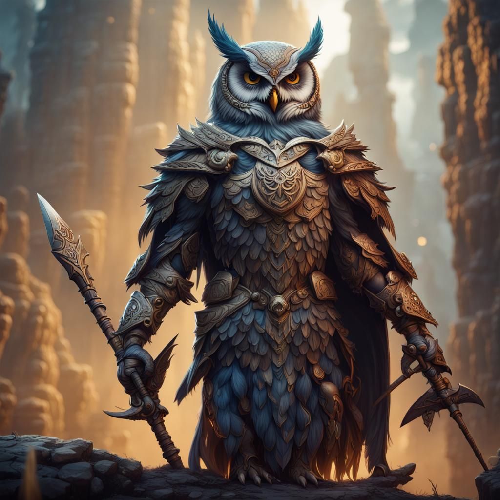 Detailed Owl Warrior Fantasy Concept Art
