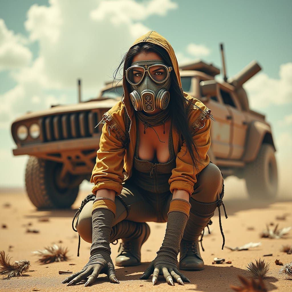 Post-Apocalyptic Warrior in Desert Wasteland