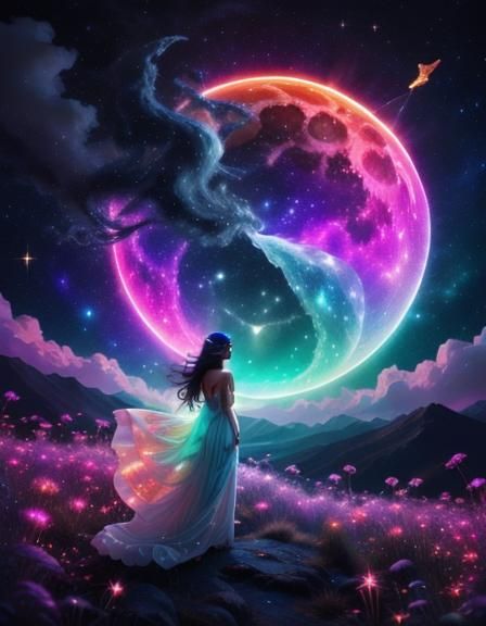 Ethereal Human Silhouette in Celestial Dreamscape