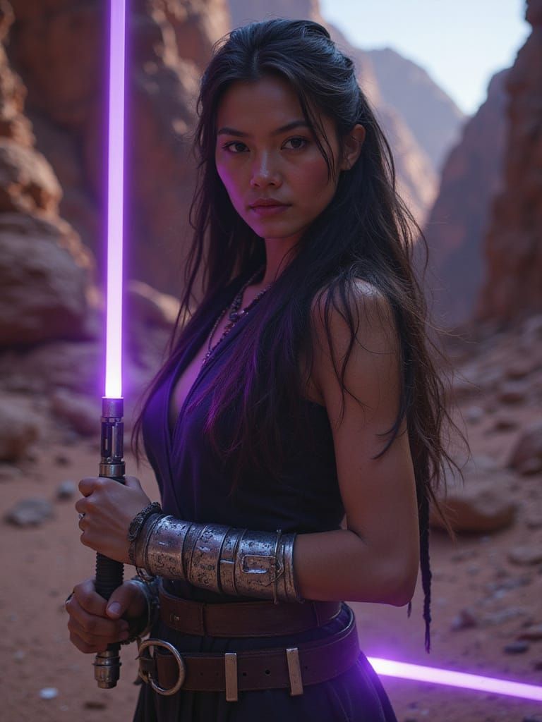 Ethereal Warrior in Ancient Desert Canyon