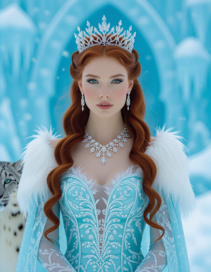 Ice Winter Fantasy Queen with Snow Leopard