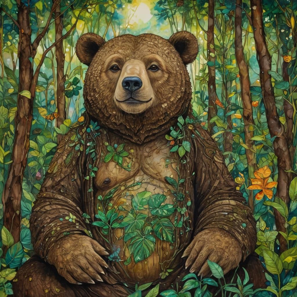 Buddha in Whimsical Jungle, Alcohol Ink Style