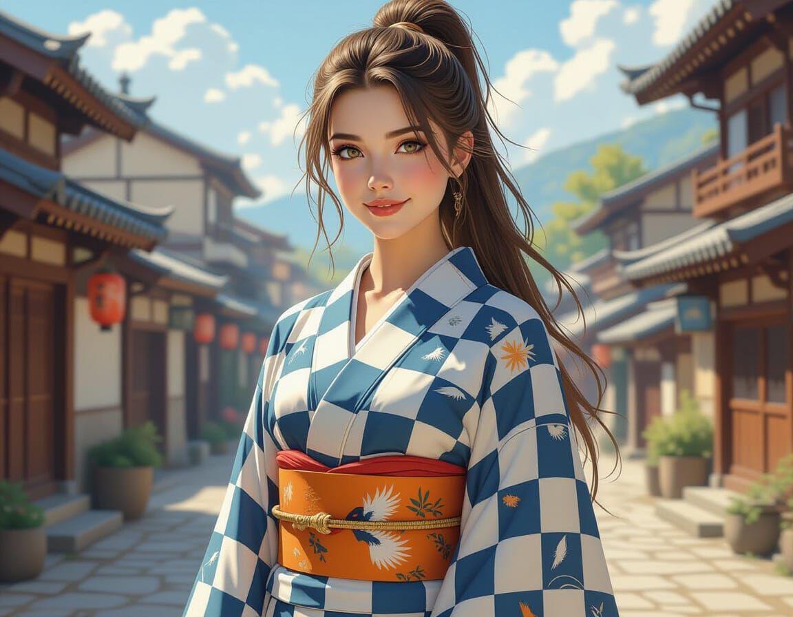 Slavic-Japanese Woman in Detailed Matte Painting Style