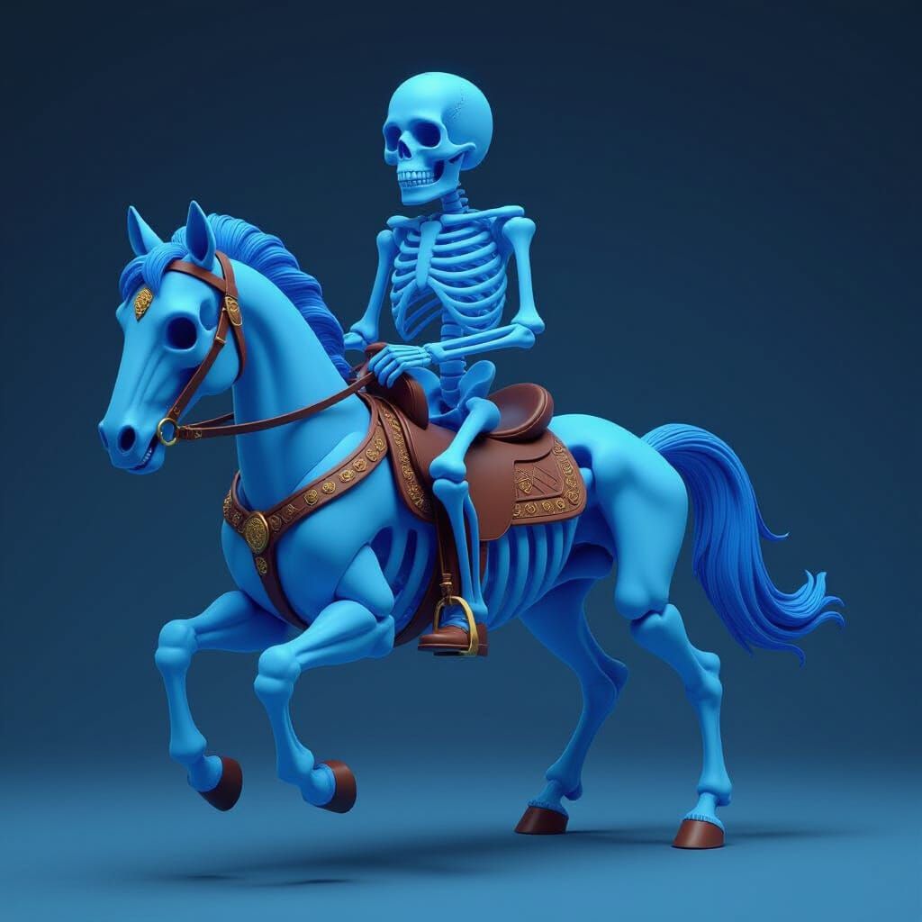 Blue Skeleton Rider in 3D Rendered Style
