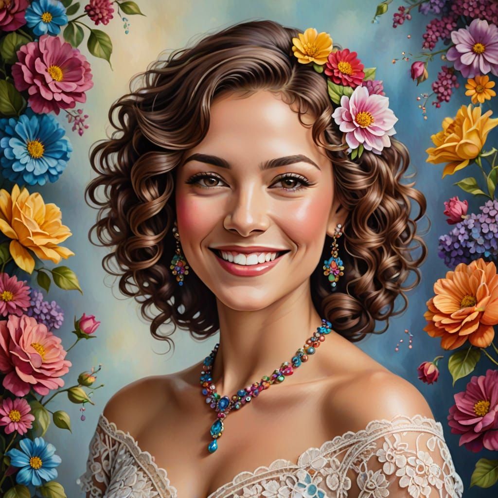 Elegant Lady in Lace Gown with Floral Accents