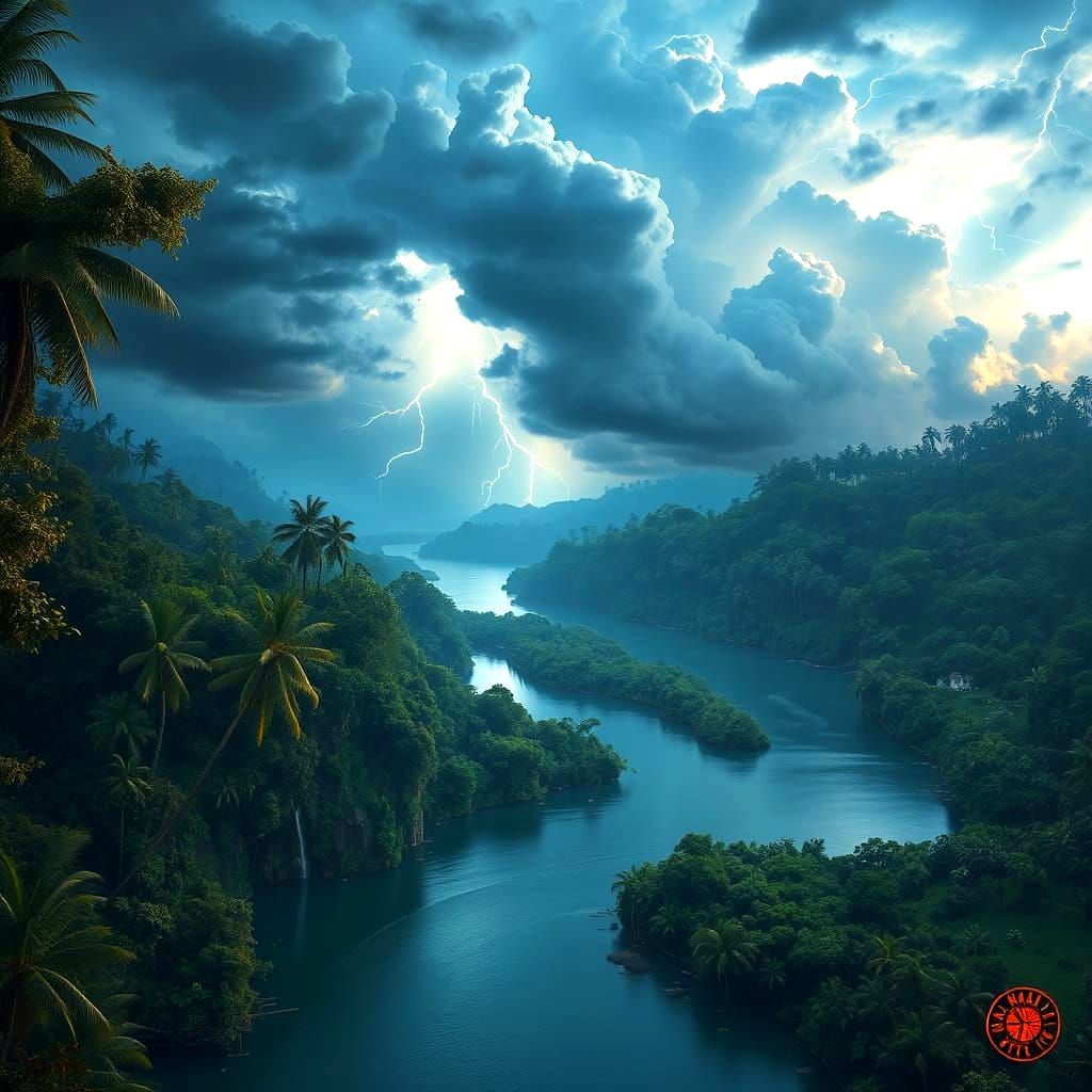 Epic Thunderstorm Over the Amazon River