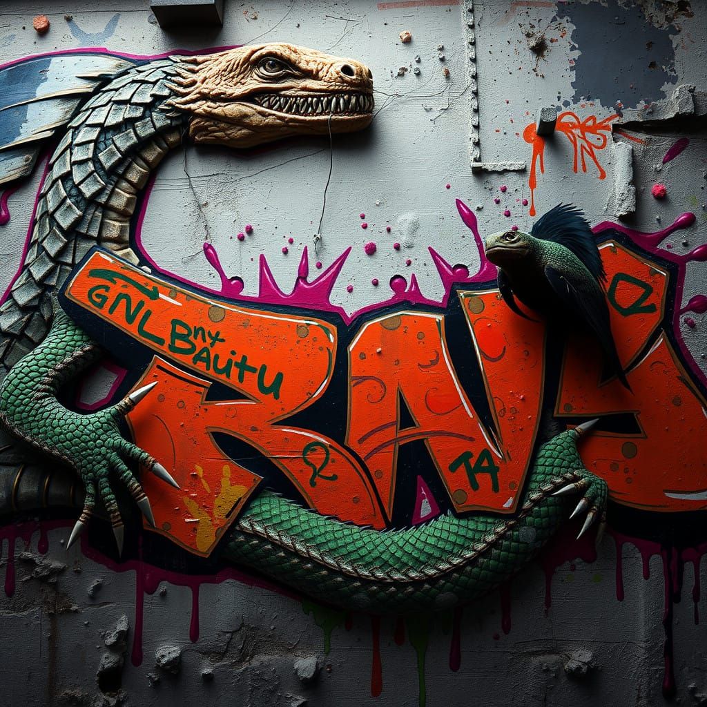 Surreal Reptilian Graffiti in Deep Fantasy Colors