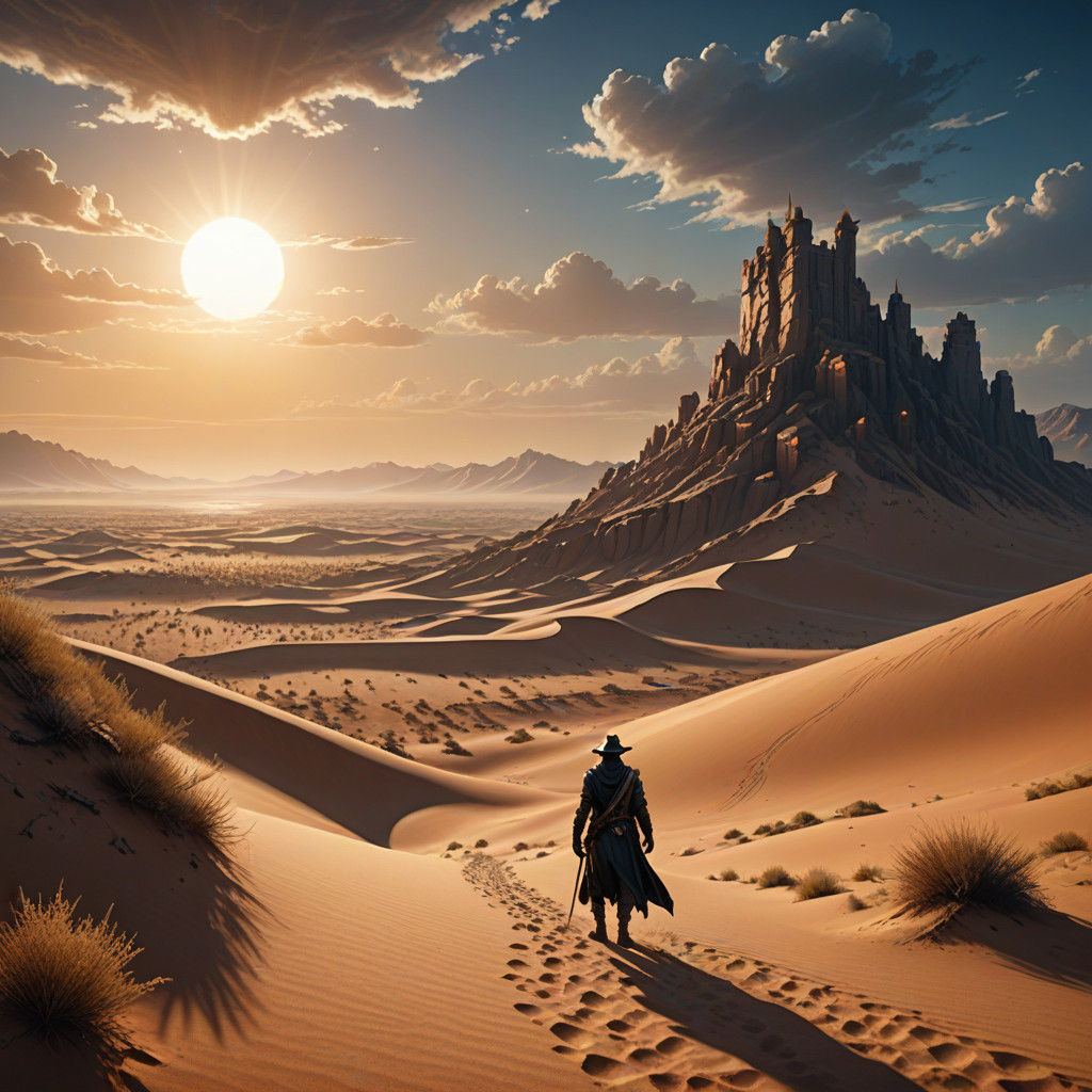 Epic Desert Landscape in Impasto Gouache Style