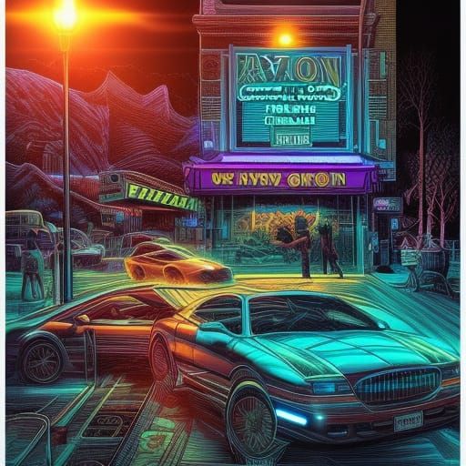 neon light avenue hyperdetailed intricately detailed color g...