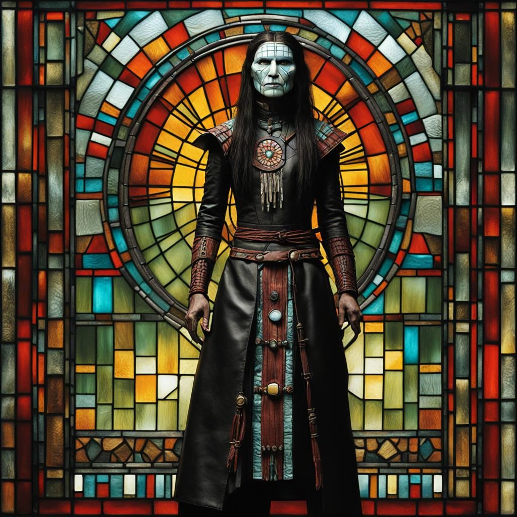 Native American Pinhead in Stained Glass