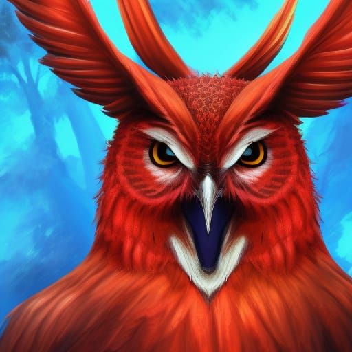 Giant Red Owl Guarding The Entrance to Hell