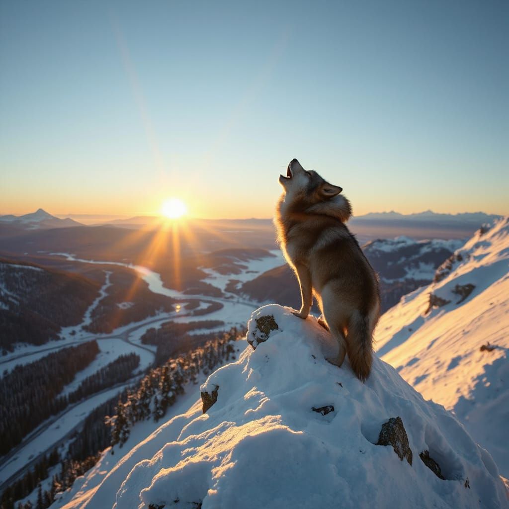 Lone Wolf Howling at Dawn in Photorealistic Style