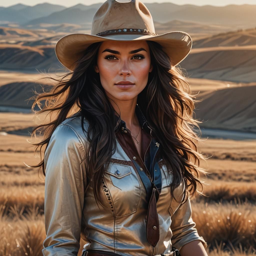 Brunette Cowgirl Portrait in Hyper-Realistic Digital Art