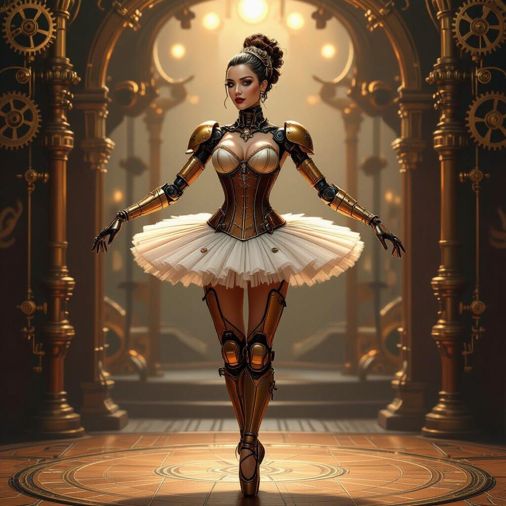Steampunk Warforged Ballerina on Victorian Stage
