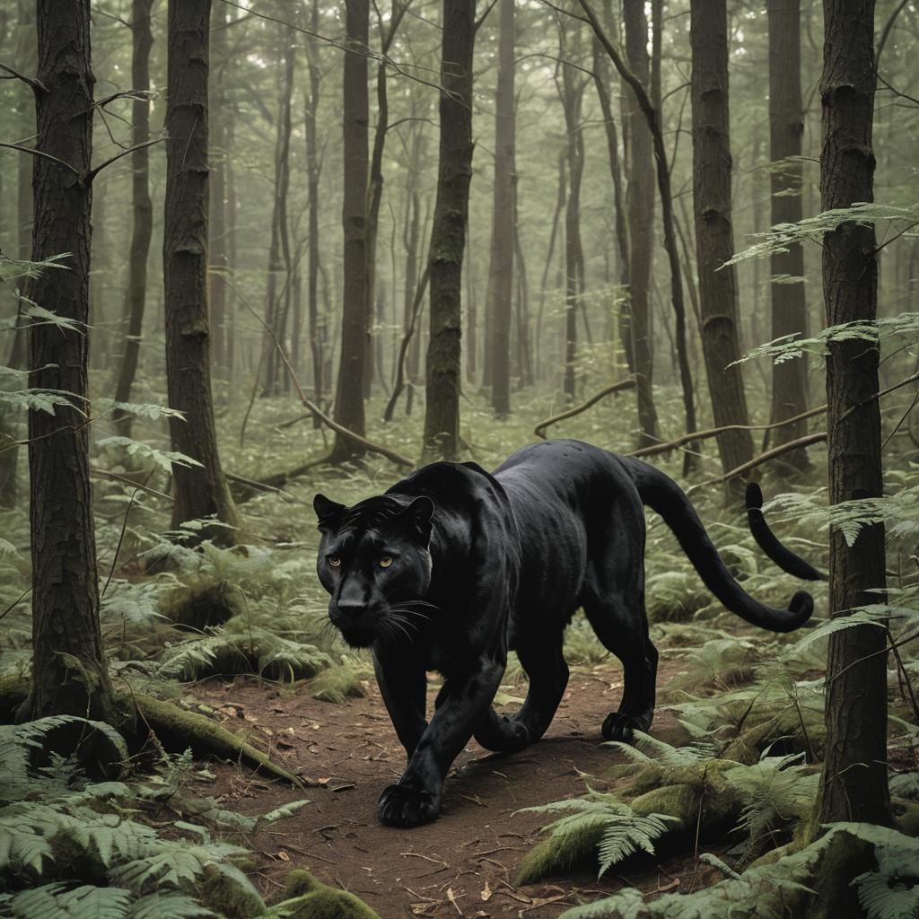 Panther Stalks Through Fiery Forest: Detailed Matte Painting