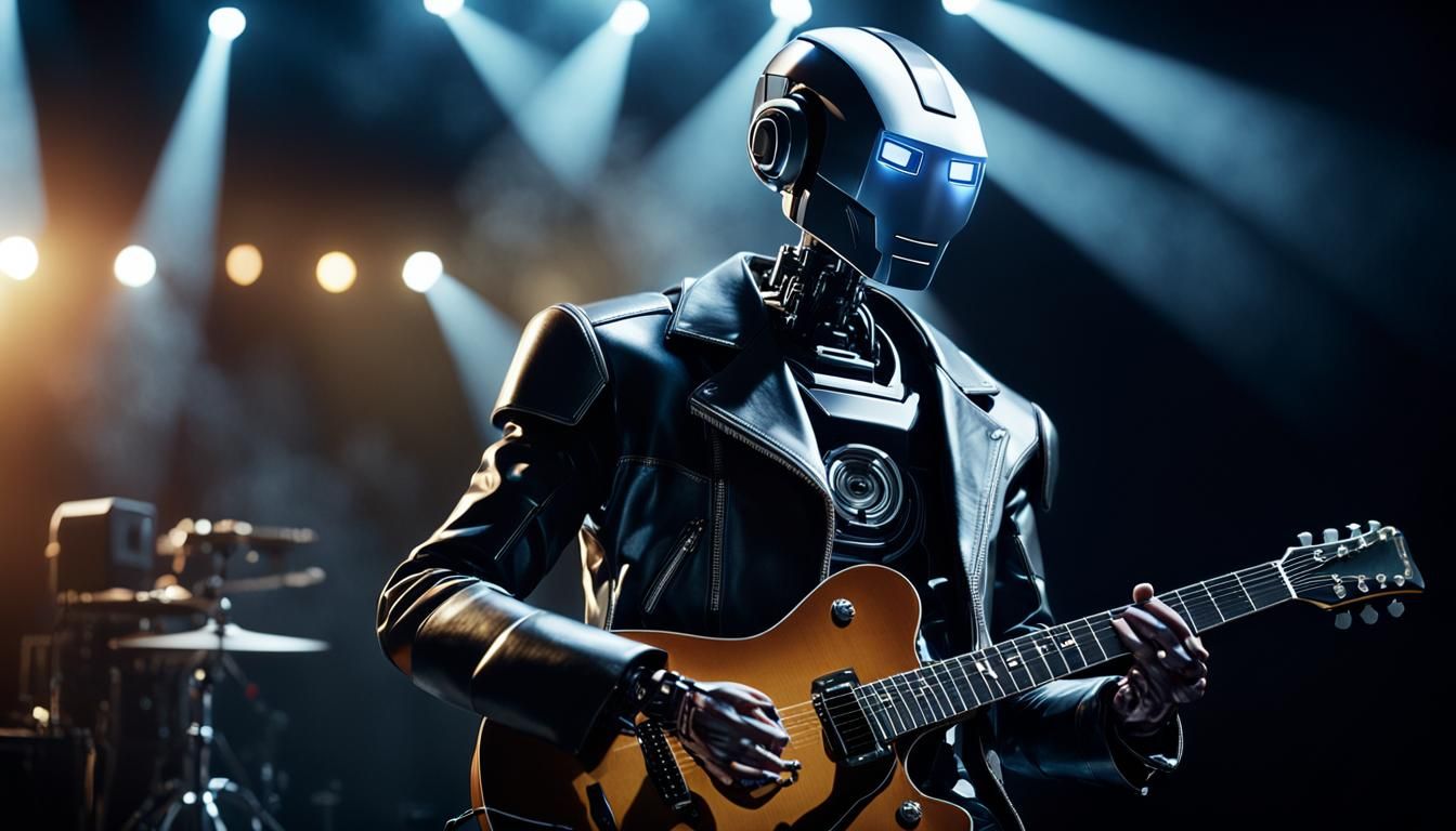 Robot Musician on Stage in Realistic Photography