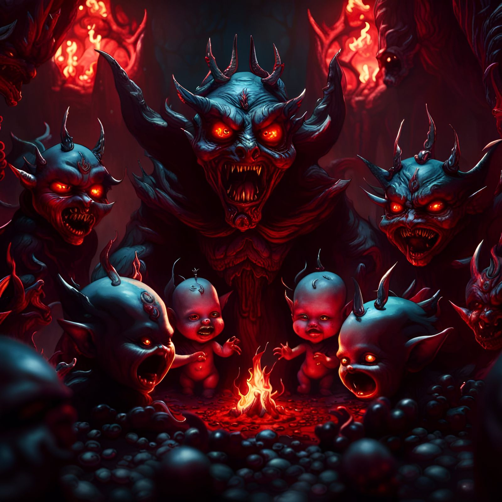 Demonic Infants Playing in Hell: Detailed Matte Painting