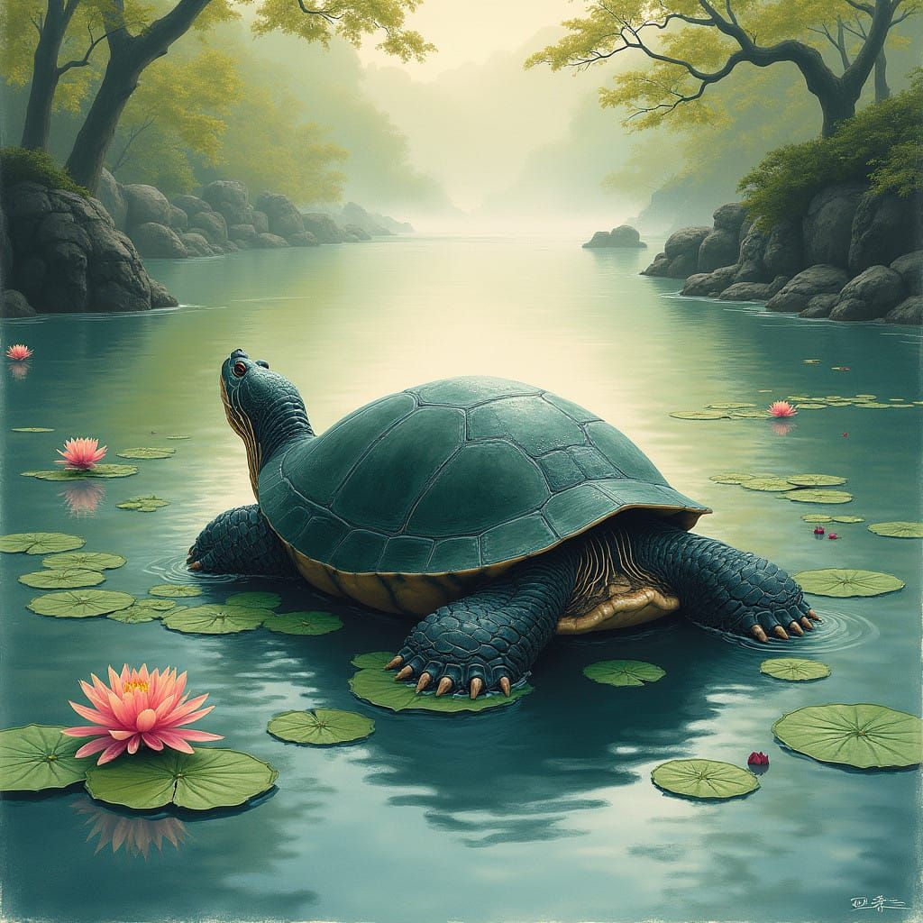 Majestic Yangtze Giant Softshell Turtle in Traditional Chine...