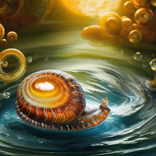 Cute Snail Relaxing in Spa Bath Oil Painting