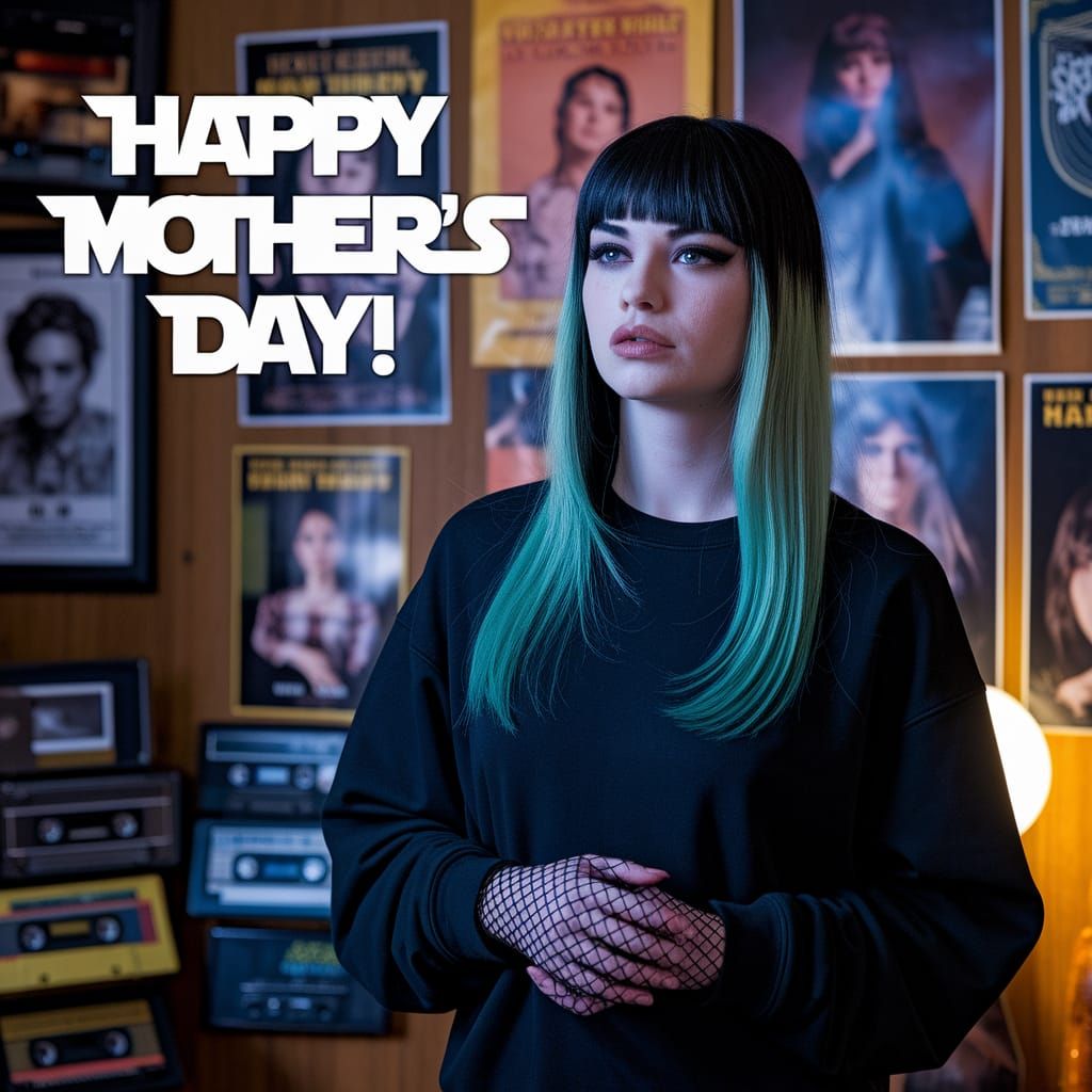 Goth Emo Girl Embodies Mother's Day Spirit in Vintage Settin...