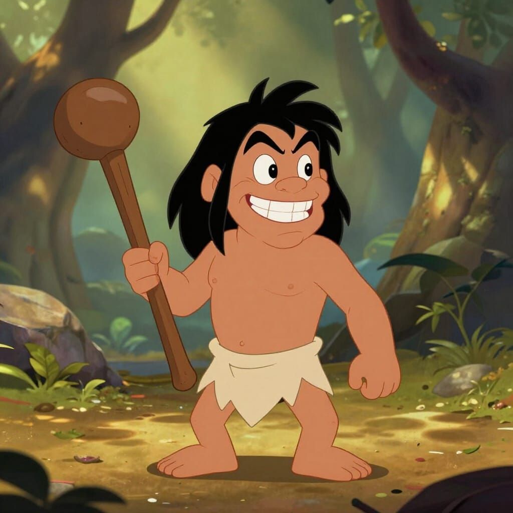Cartoon Caveman with Club in Classic Animation Style