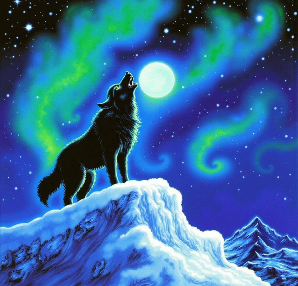 Wolf Howling Under Full Moon