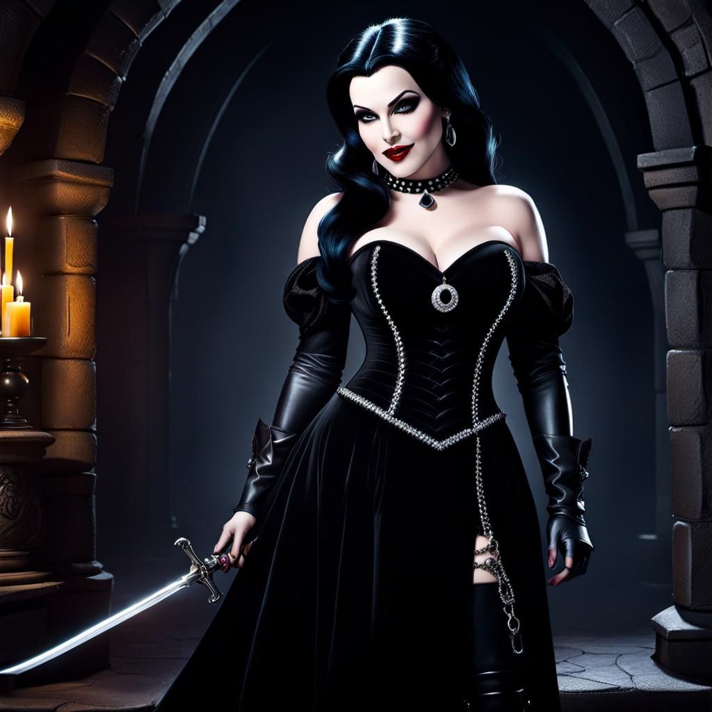 Gothic Woman in Dark Castle, Pop Art Style