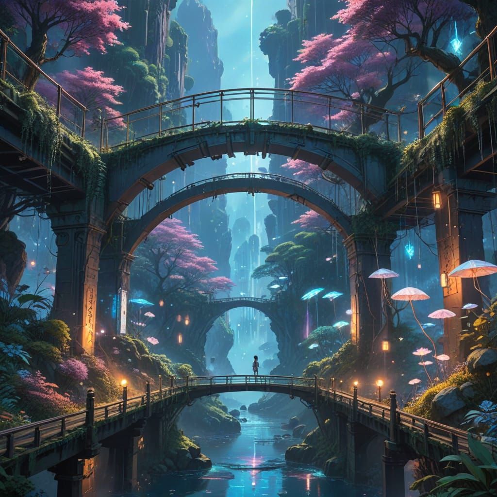 Floating Islands Bridge: Anime-Inspired Fantasy Art