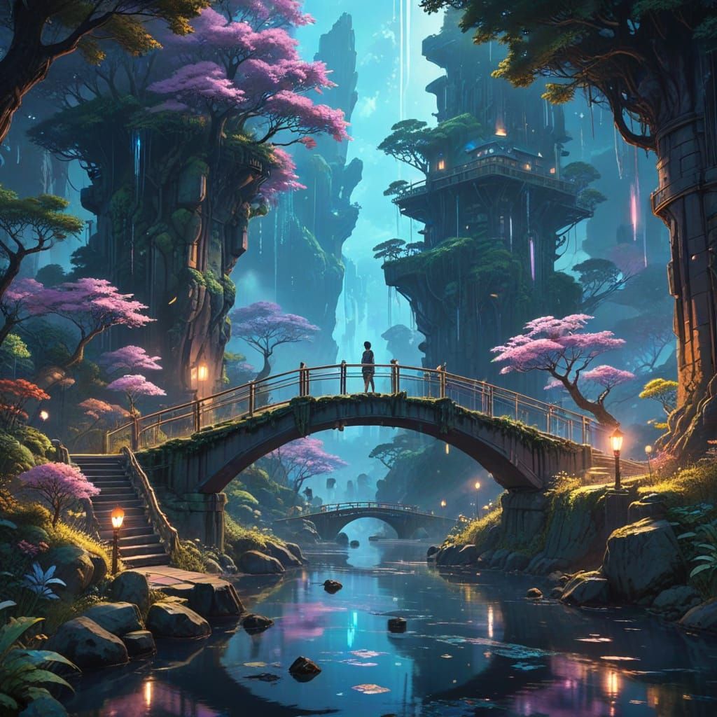 Floating Islands Connected by Crystalline Bridge