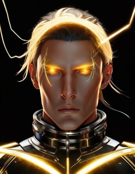 Android Eye Short Circuiting in Cyberpunk Style