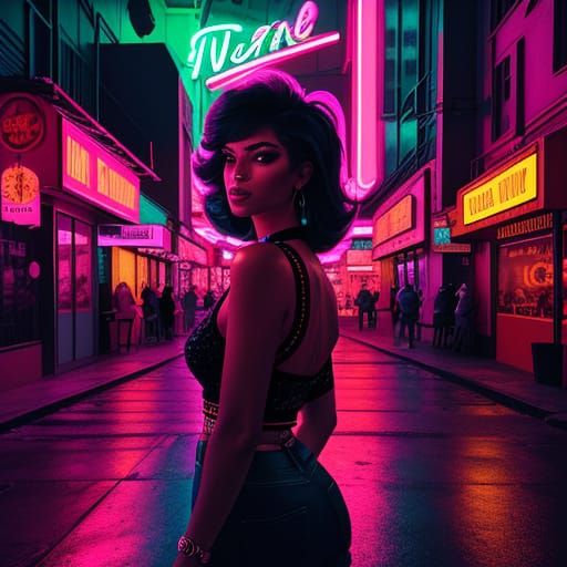 Femme Fatale in Neon Miami Street