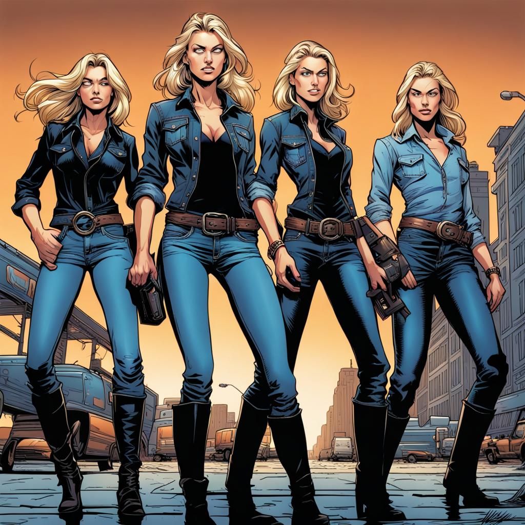 Biker Gang of Women in Comic Book Art Style
