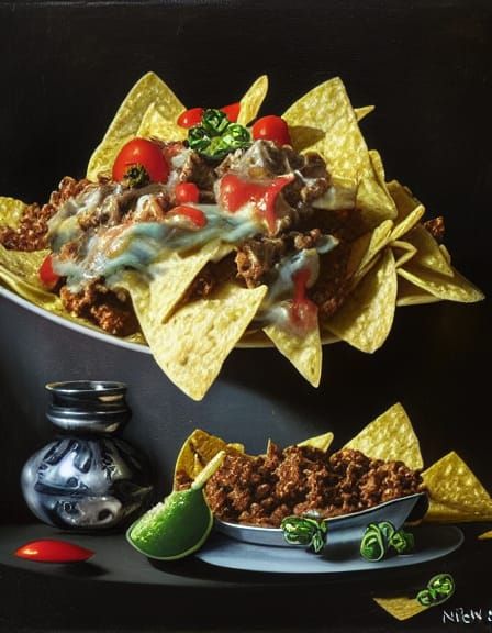Hyperdetailed Nachos Still Life in Baroque Style