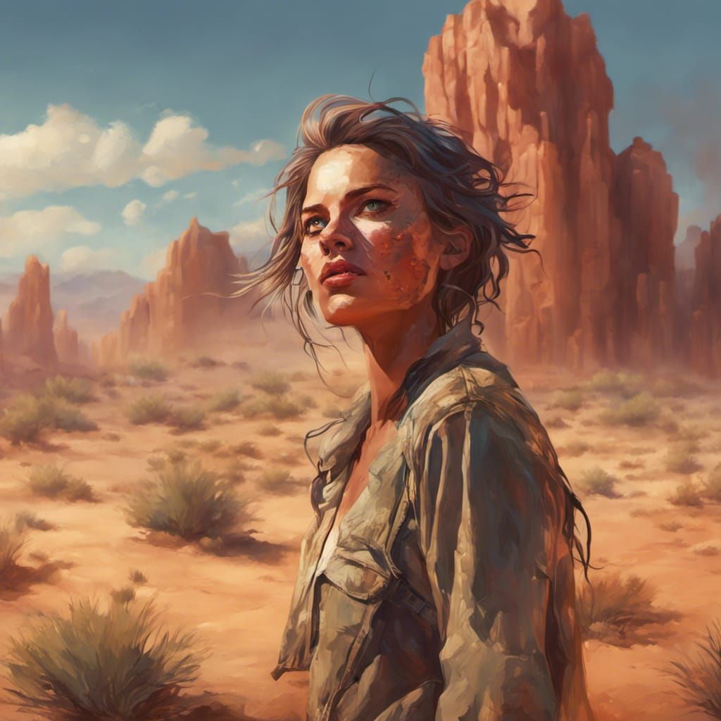 Lovely Woman in Arid Desert Wasteland Splash Art
