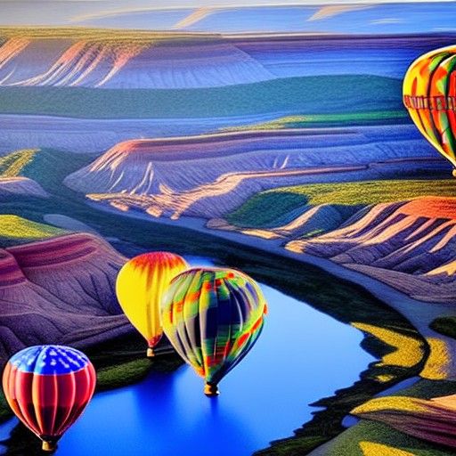 Hot air balloons over river