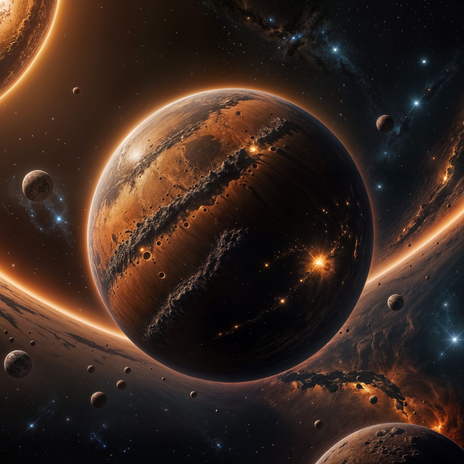 Brown Planet in Distant Space Oil Painting