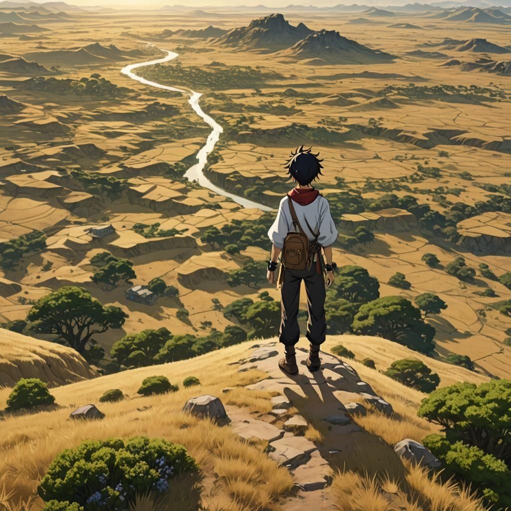 Golden Plains Wanderer: Anime Boy in 3D Art