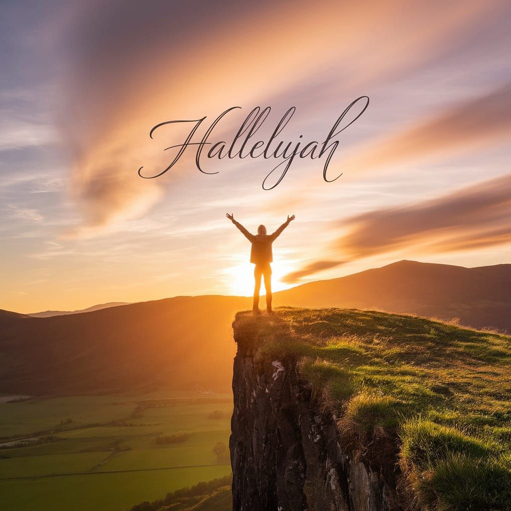 Figure at Sunset, Golden Valley, and Majestic Mountains