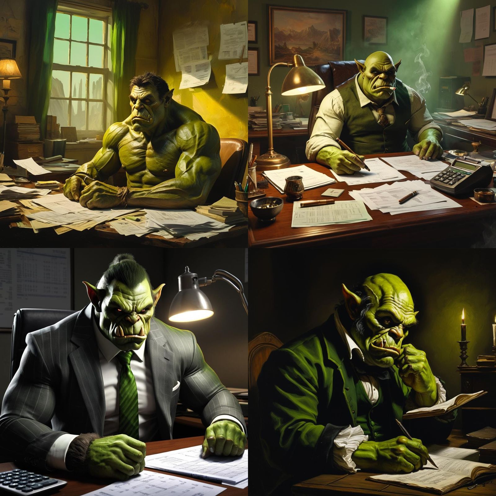 Green Orc Accountant, Muscular Aesthetic