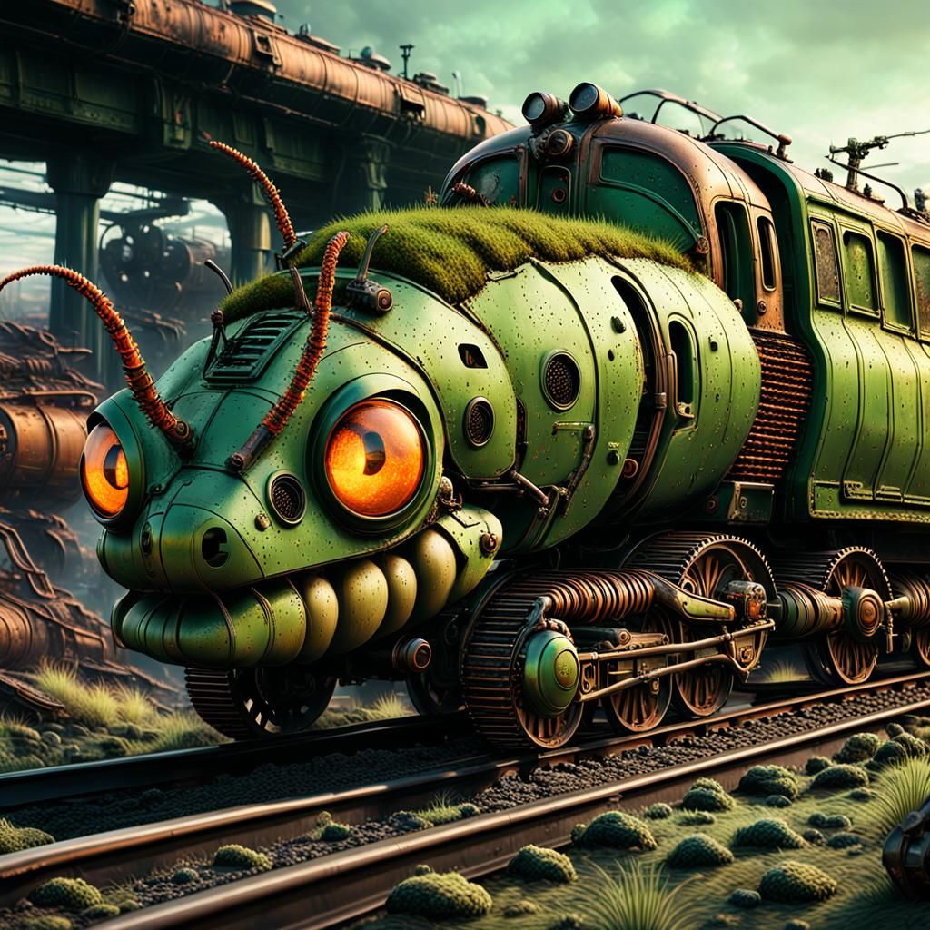 Futuristic Caterpillar Train Crawls Through Wasteland in Fan...