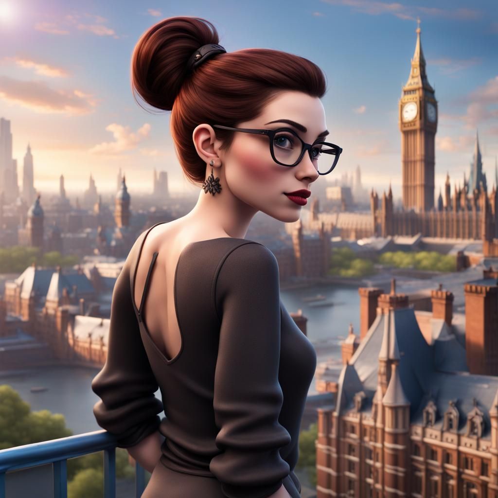 Petite Gothic Woman in London, 3D Digital Art