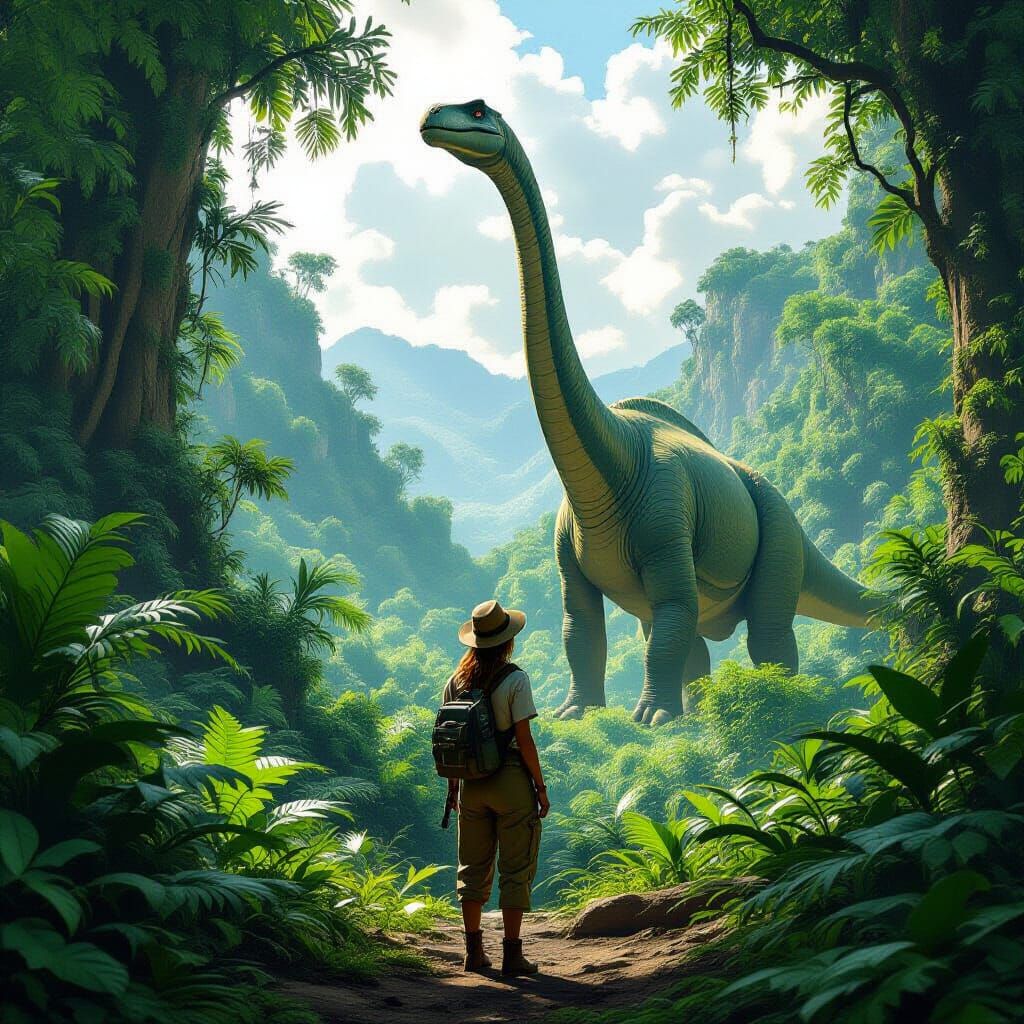 Prehistoric Safari: Apatosaurus in Lush Jungle