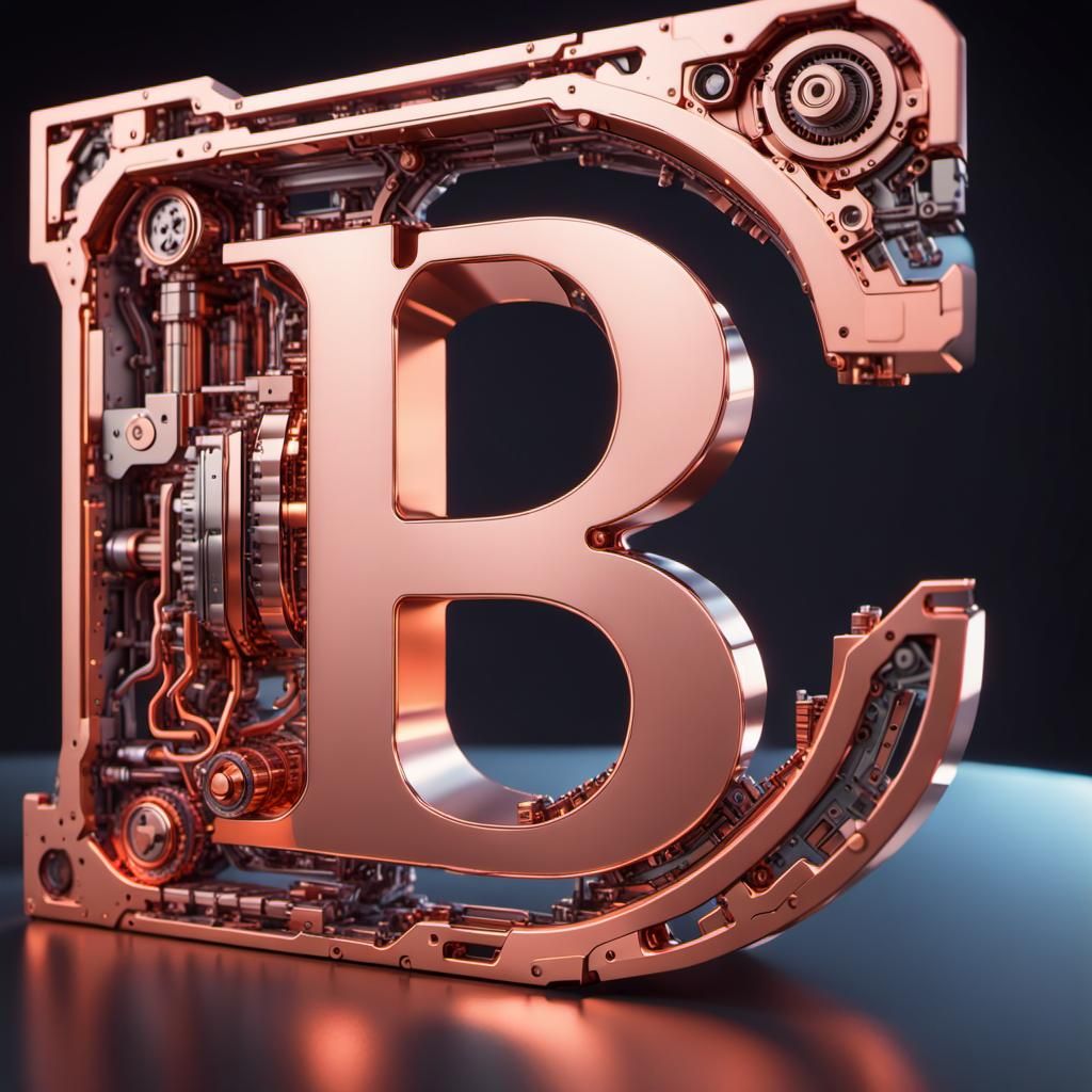 Rose Gold Letter B in Orange, Sci-Fi Render